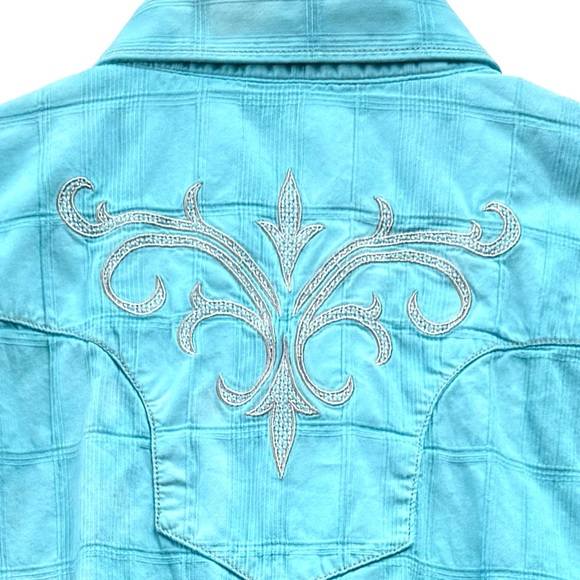 Vintage Wrangler Western Shirt Hand Tie Dyed Blue and Green - by LizaLuna - Picture 8 of 9